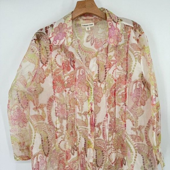 coldwater creek women's blouse top sheer floral size XL extra large 3/4 sleeve - Picture 4 of 11